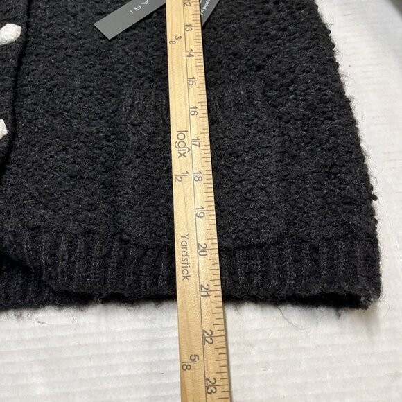 Tahari Sweater Blazer Womens M Black Fuzzy Knit Sliver Buttons Classic Capsule - Picture 7 of 8